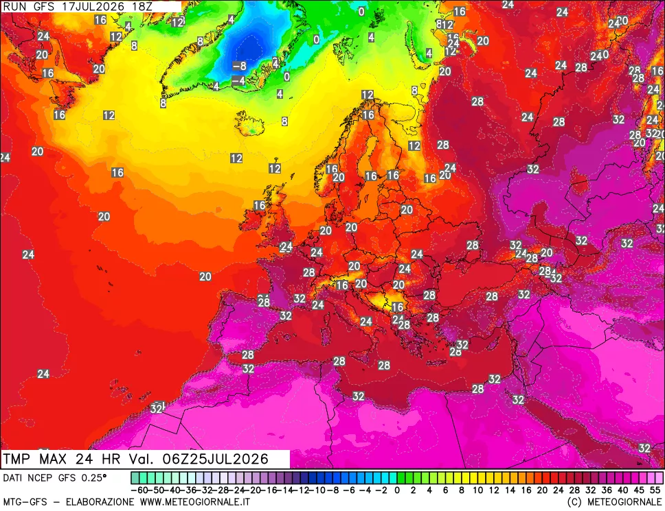 mappa Temperatura massima 24 ore