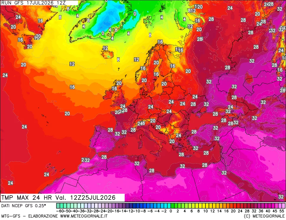 mappa Temperatura massima 24 ore