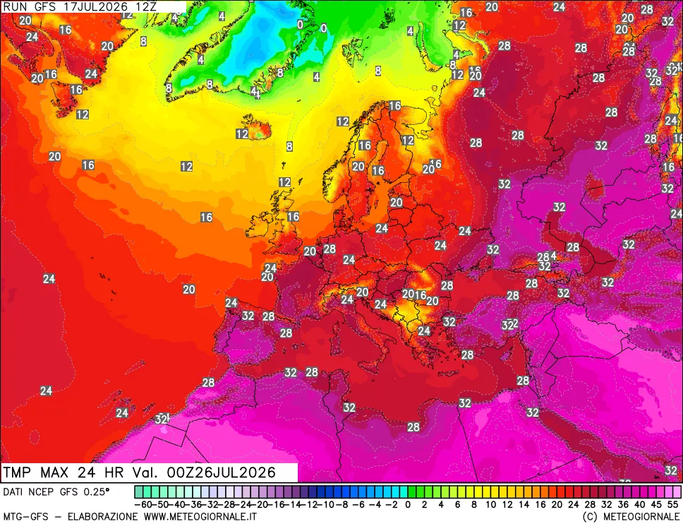 mappa Temperatura massima 24 ore