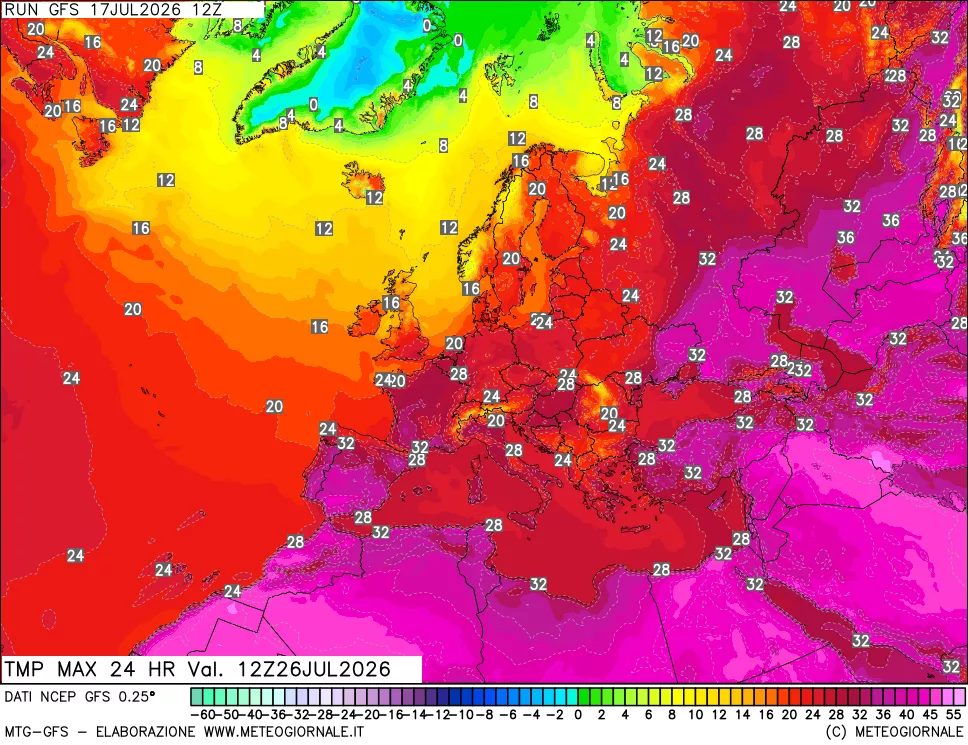 mappa Temperatura massima 24 ore