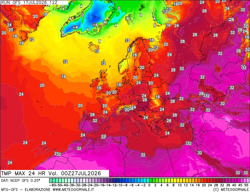 mappa Temperatura massima 24 ore