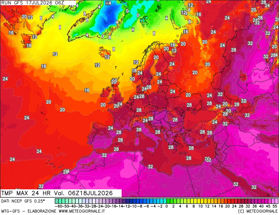 mappa Temperatura massima 24 ore