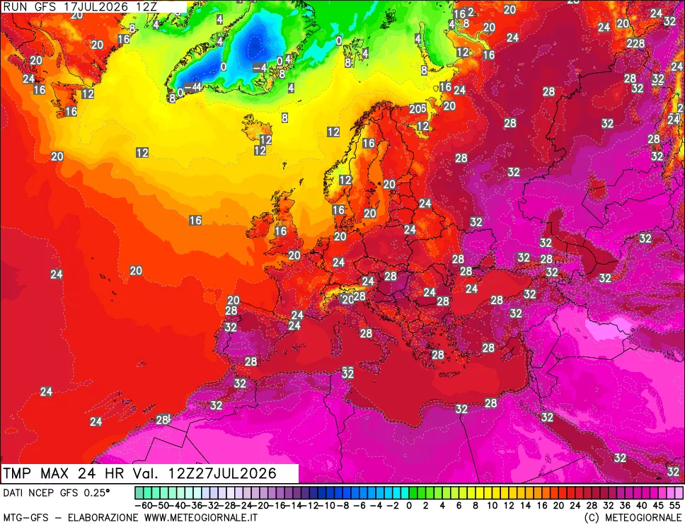 mappa Temperatura massima 24 ore