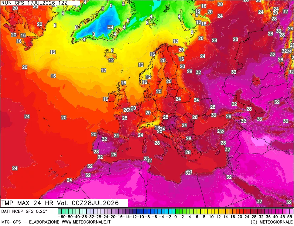 mappa Temperatura massima 24 ore