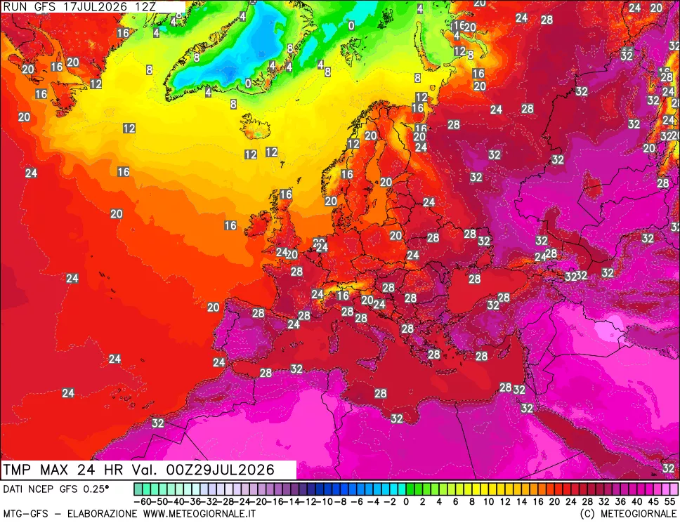 mappa Temperatura massima 24 ore