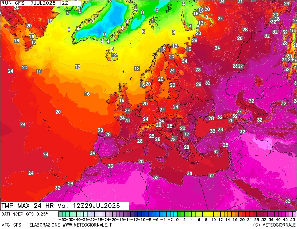 mappa Temperatura massima 24 ore