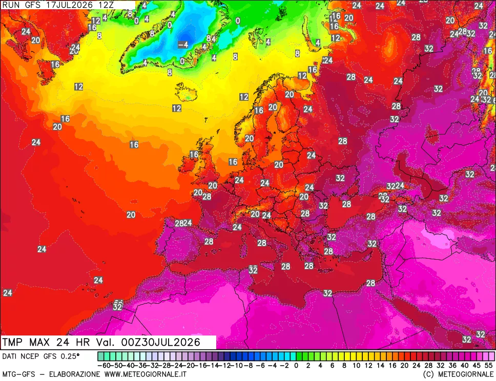 mappa Temperatura massima 24 ore