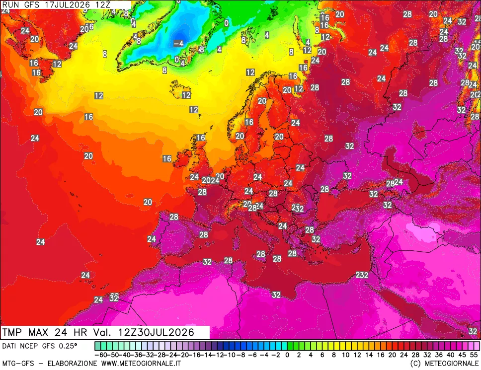mappa Temperatura massima 24 ore