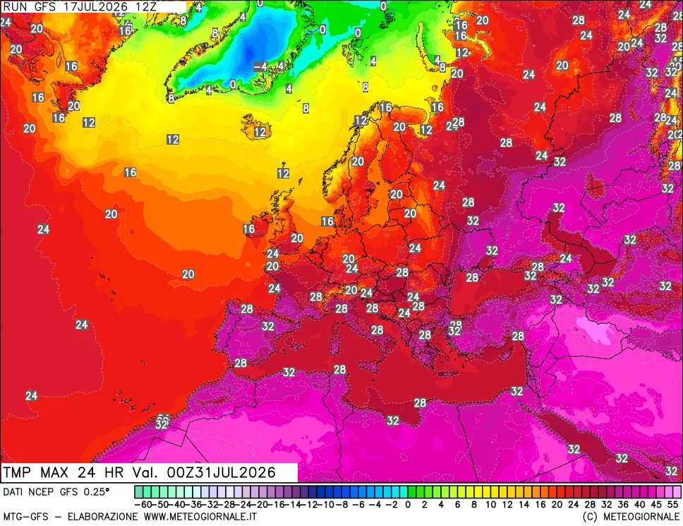 mappa Temperatura massima 24 ore