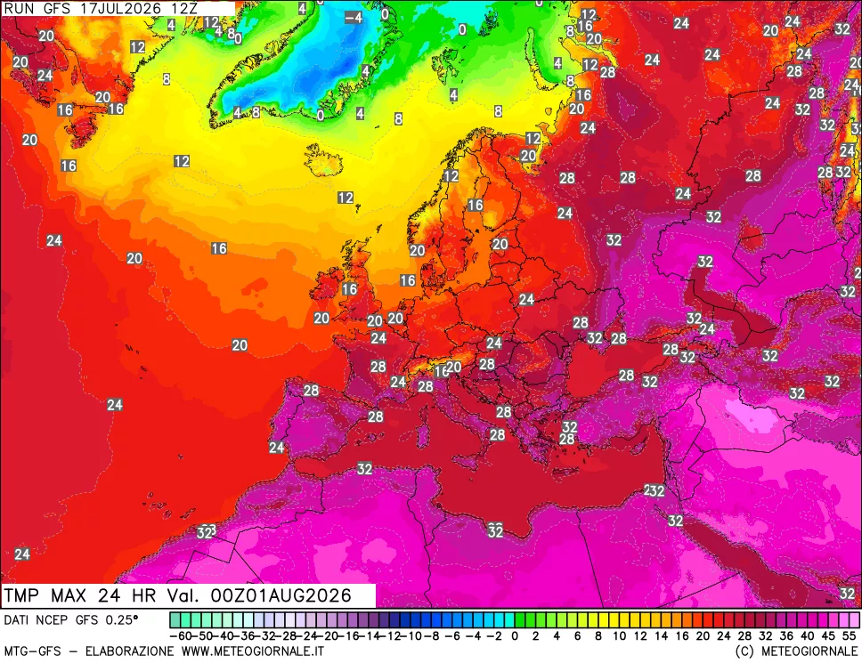 mappa Temperatura massima 24 ore