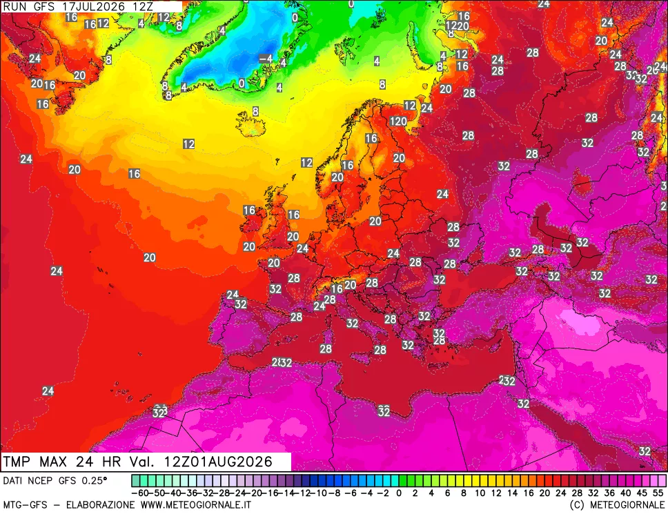 mappa Temperatura massima 24 ore