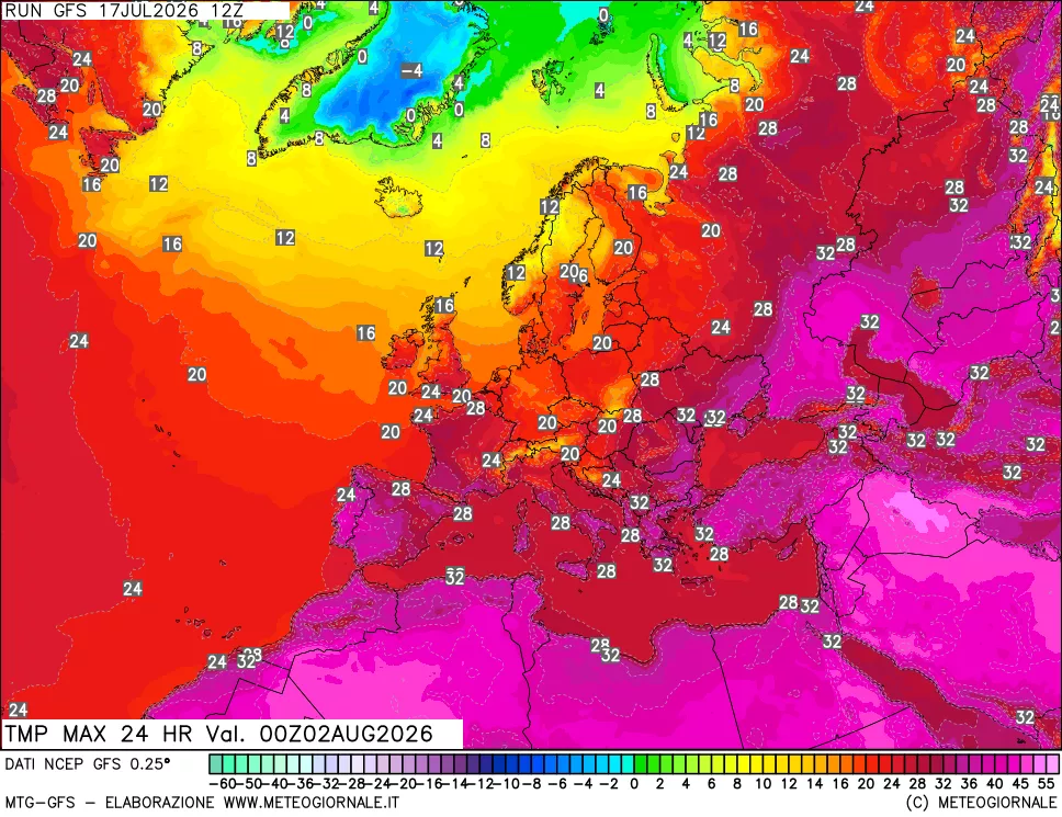 mappa Temperatura massima 24 ore