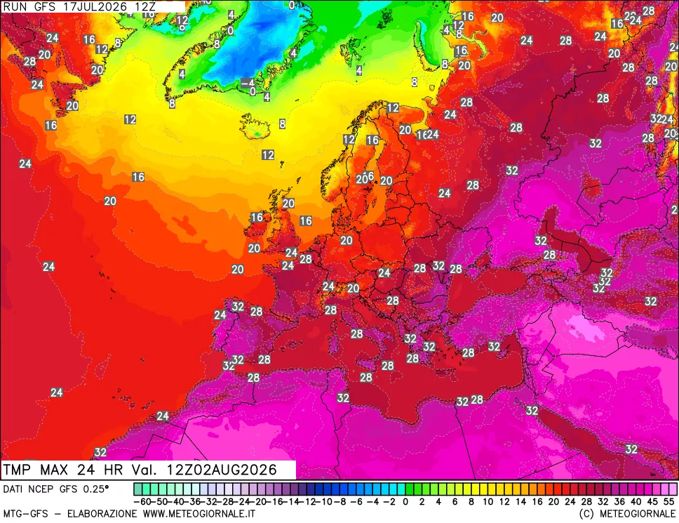 mappa Temperatura massima 24 ore
