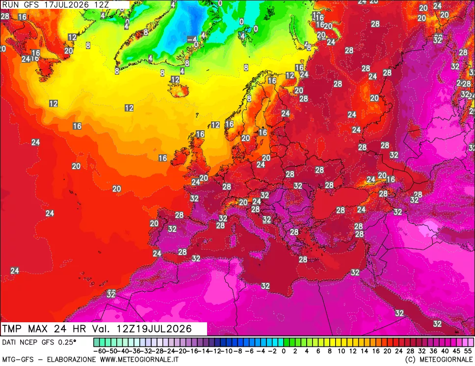 mappa Temperatura massima 24 ore