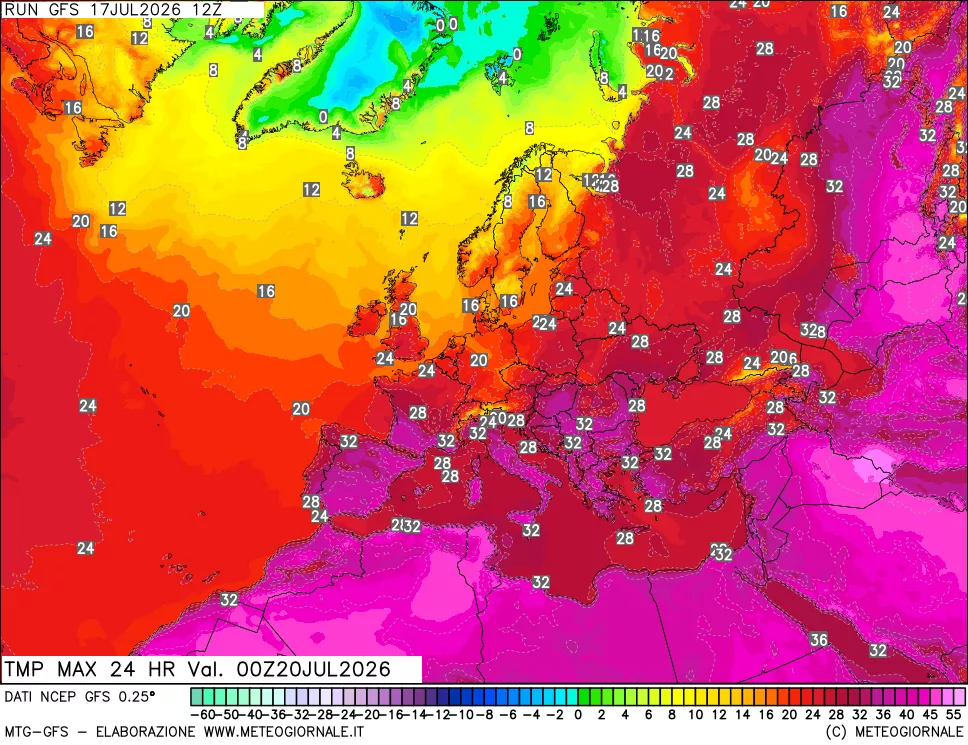 mappa Temperatura massima 24 ore