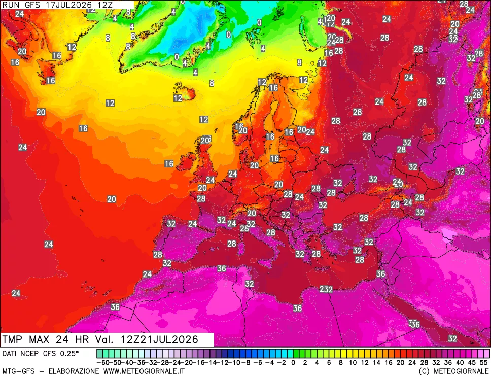mappa Temperatura massima 24 ore