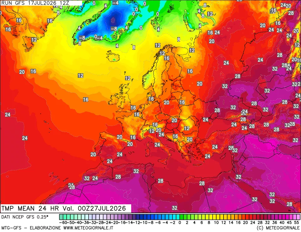 mappa Temperatura media 24 ore