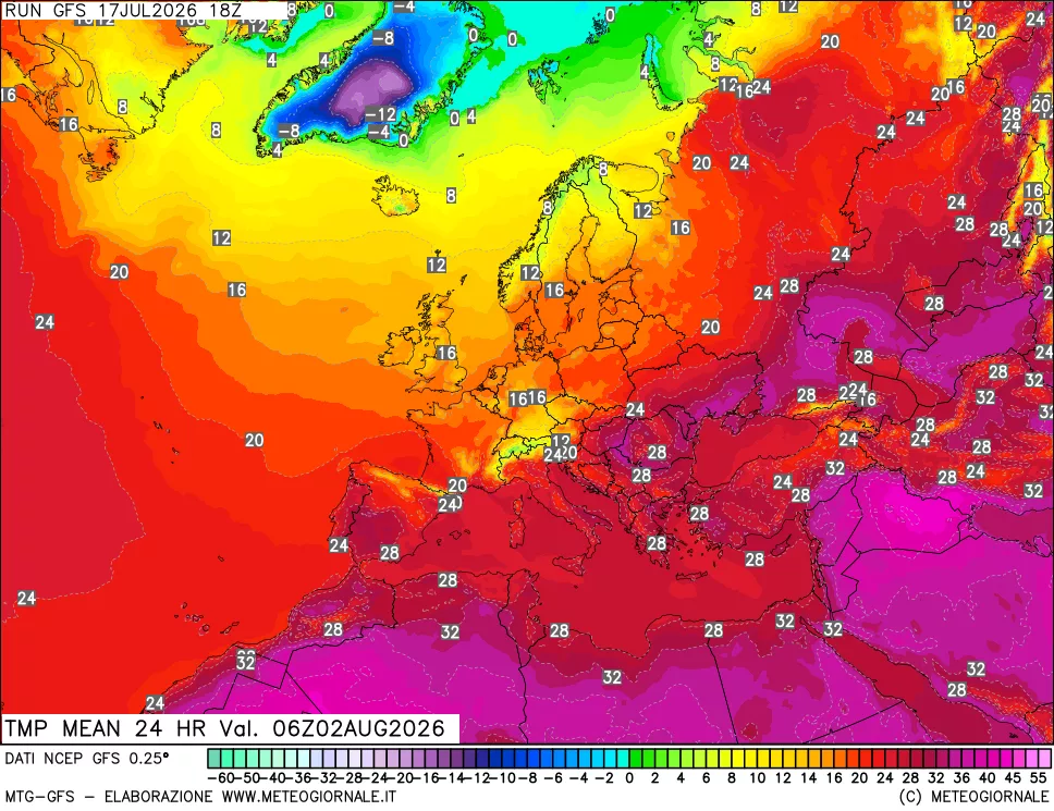 mappa Temperatura media 24 ore