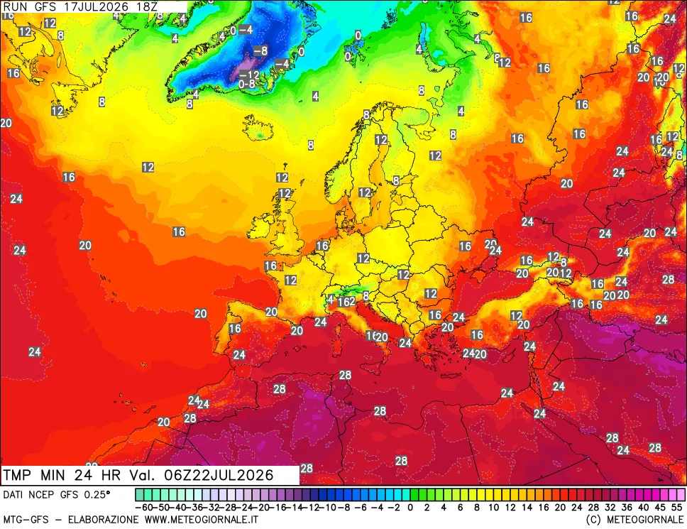 mappa Temperatura minima 24 ore