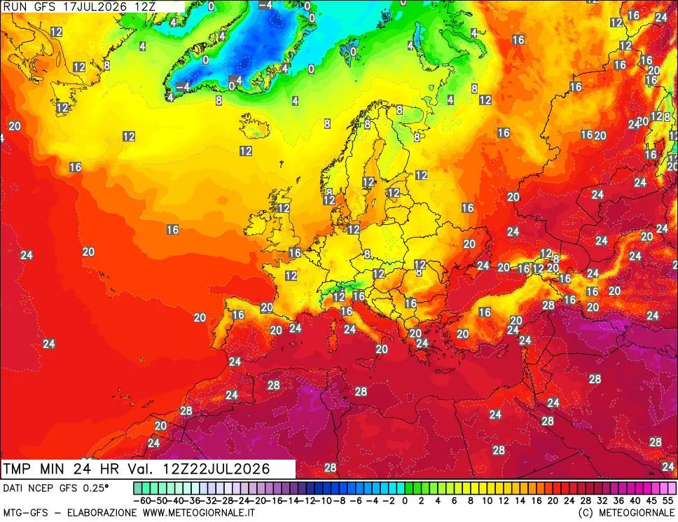 mappa Temperatura minima 24 ore