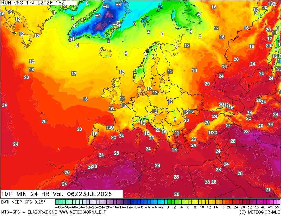 mappa Temperatura minima 24 ore