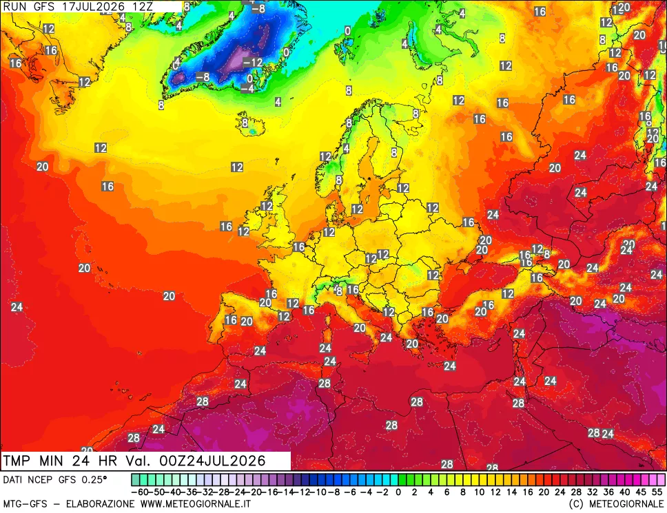 mappa Temperatura minima 24 ore