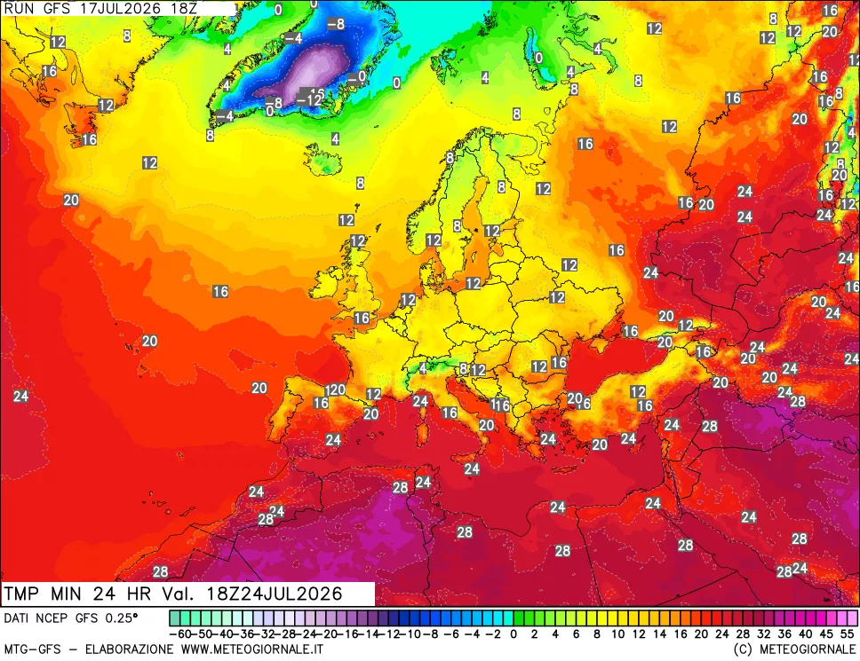 mappa Temperatura minima 24 ore