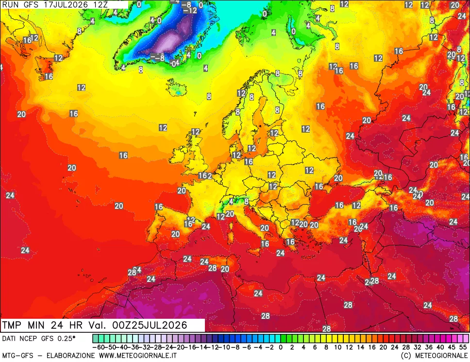 mappa Temperatura minima 24 ore