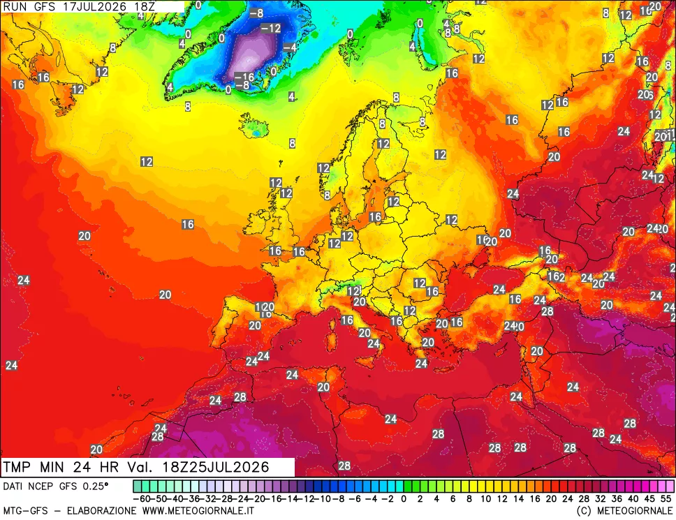 mappa Temperatura minima 24 ore