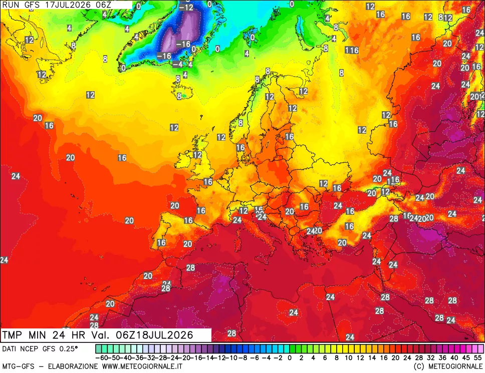 mappa Temperatura minima 24 ore