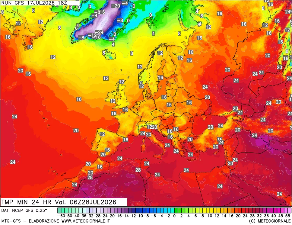 mappa Temperatura minima 24 ore