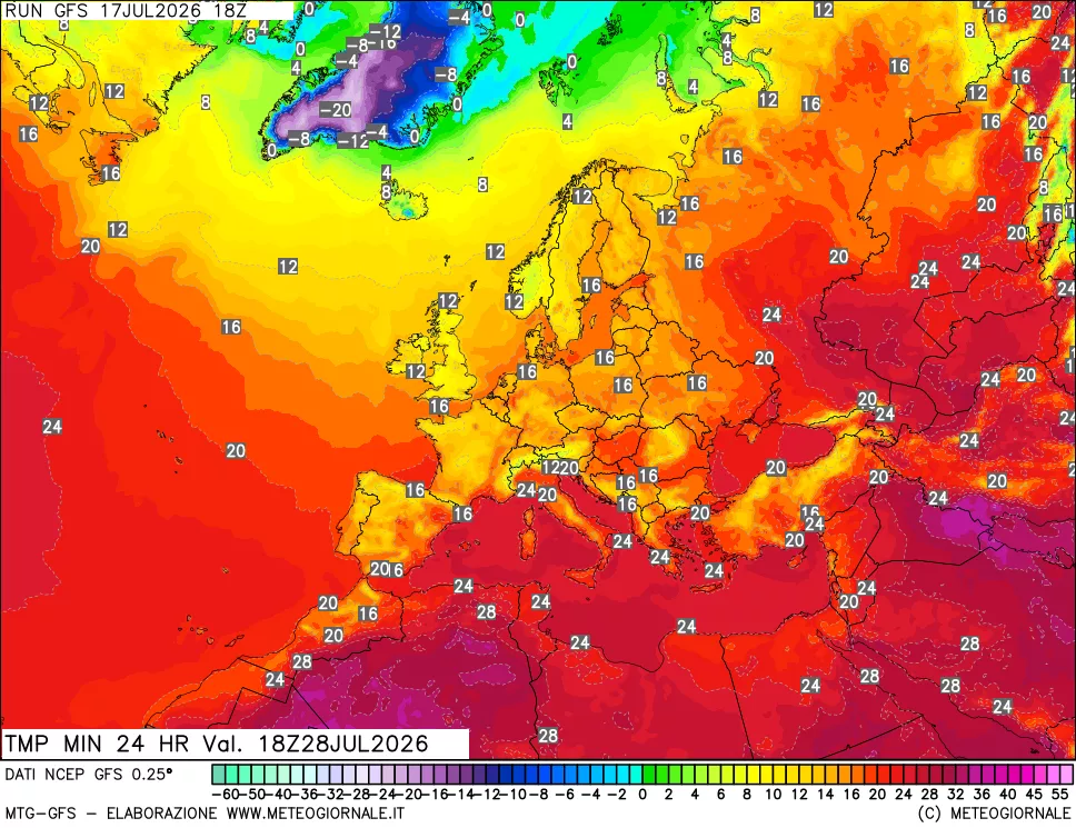 mappa Temperatura minima 24 ore