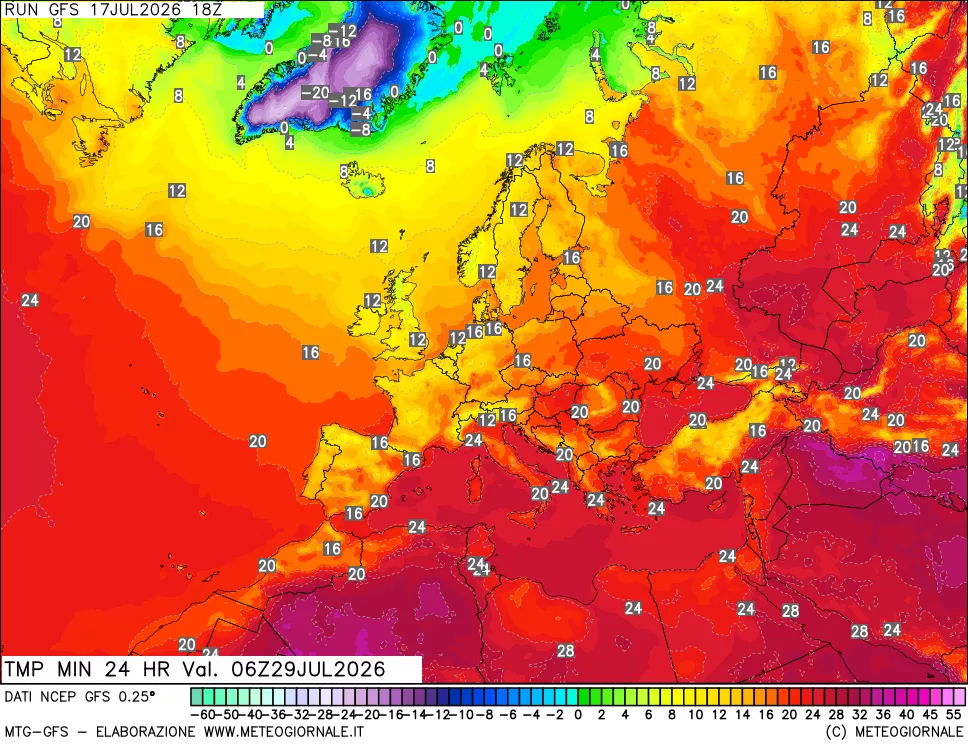 mappa Temperatura minima 24 ore