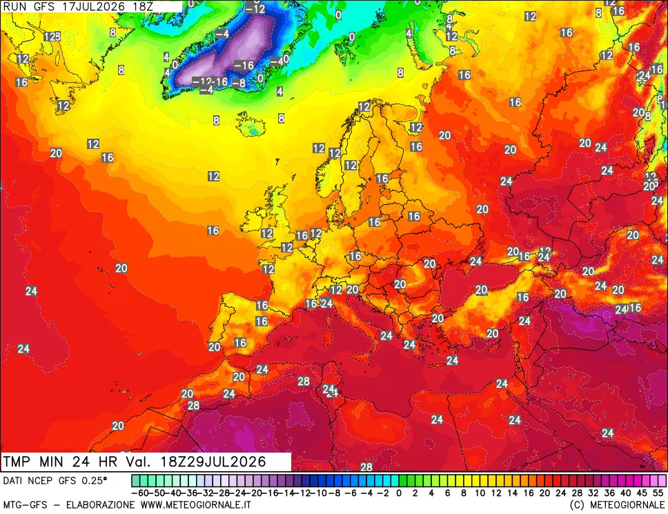 mappa Temperatura minima 24 ore