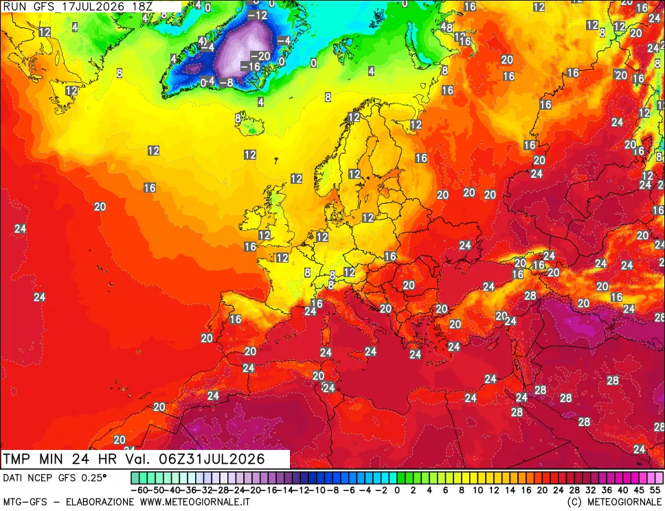 mappa Temperatura minima 24 ore