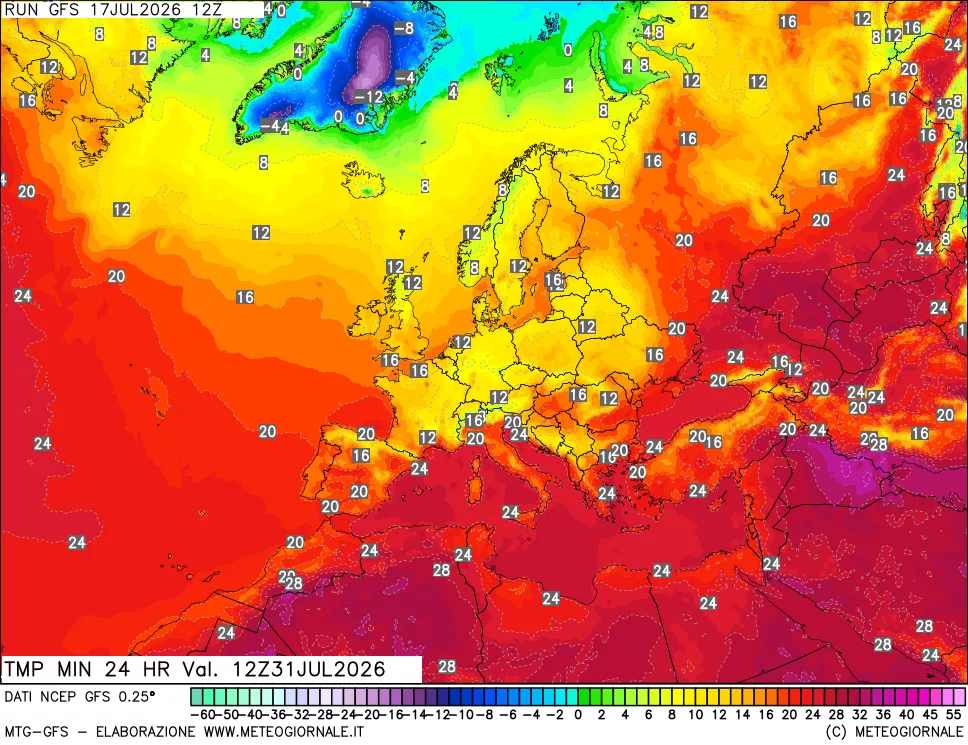 mappa Temperatura minima 24 ore