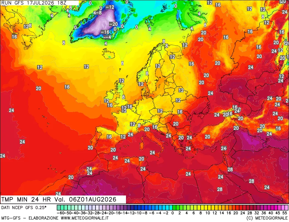 mappa Temperatura minima 24 ore