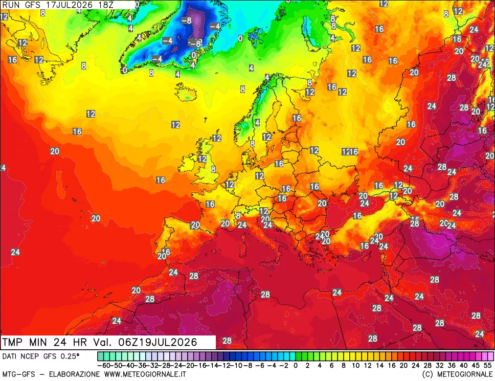 mappa Temperatura minima 24 ore