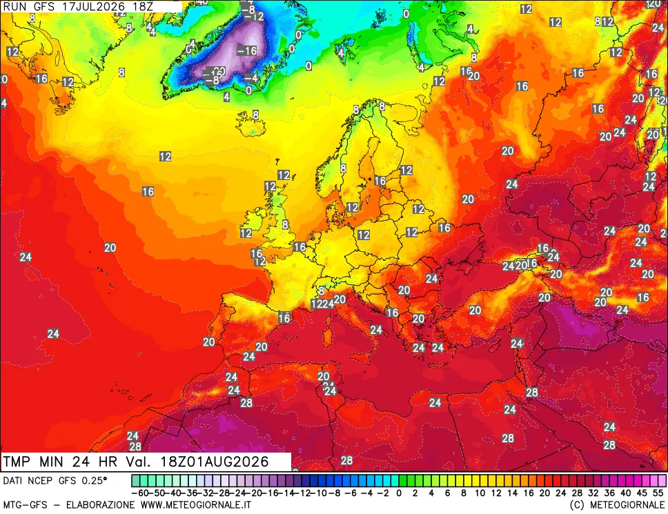mappa Temperatura minima 24 ore