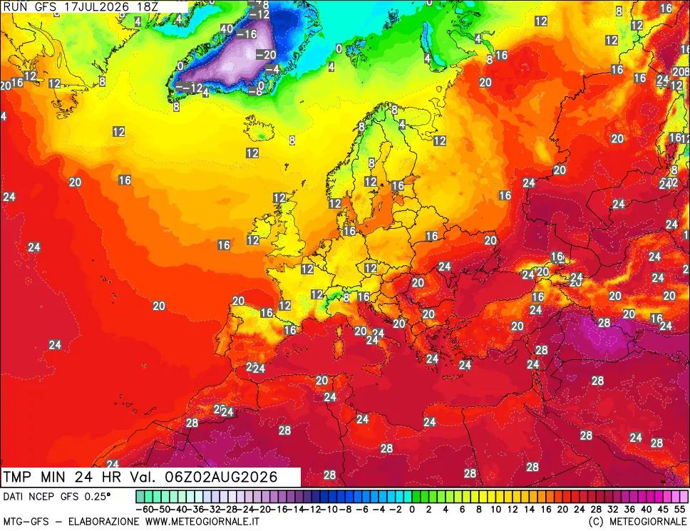 mappa Temperatura minima 24 ore