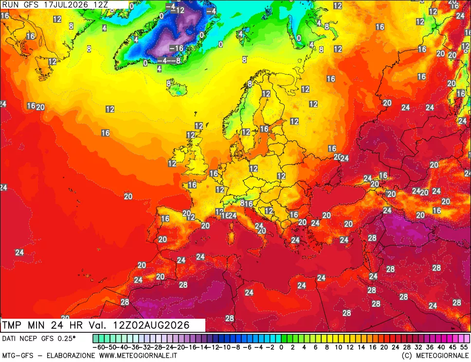 mappa Temperatura minima 24 ore