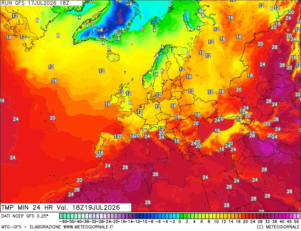 mappa Temperatura minima 24 ore