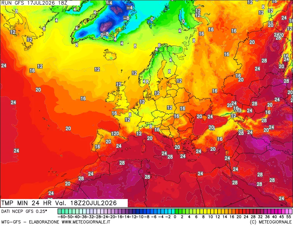 mappa Temperatura minima 24 ore