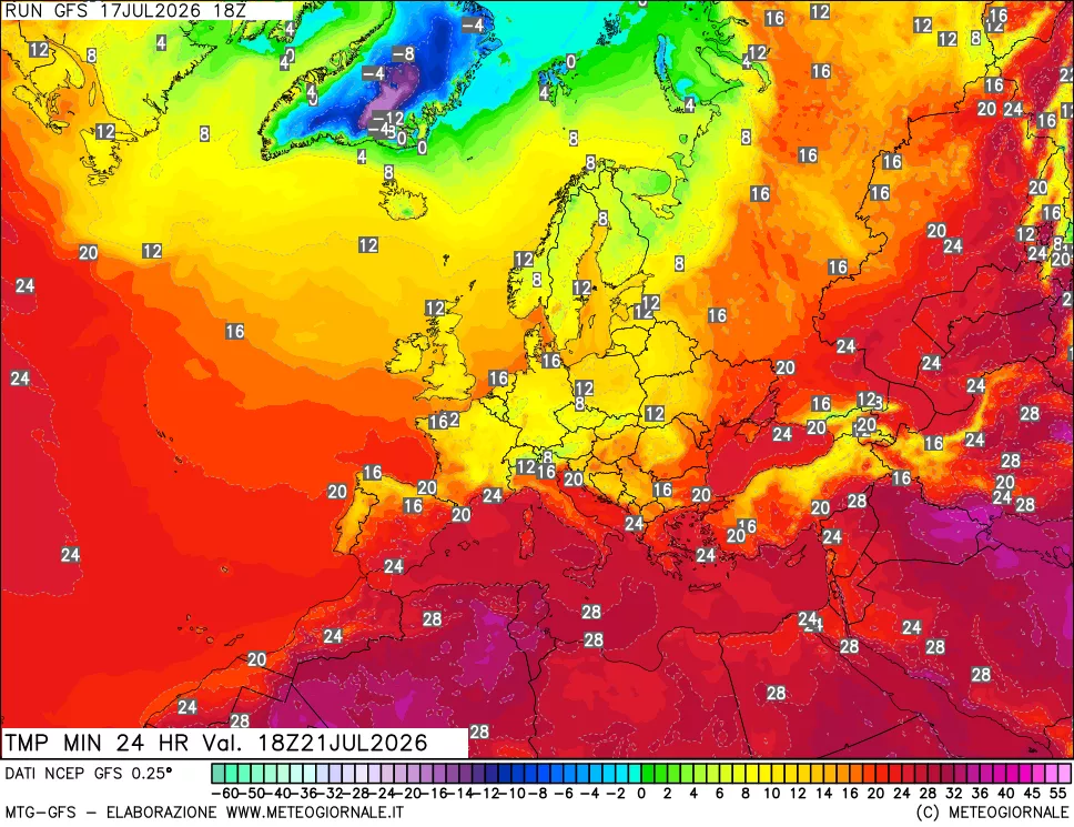 mappa Temperatura minima 24 ore