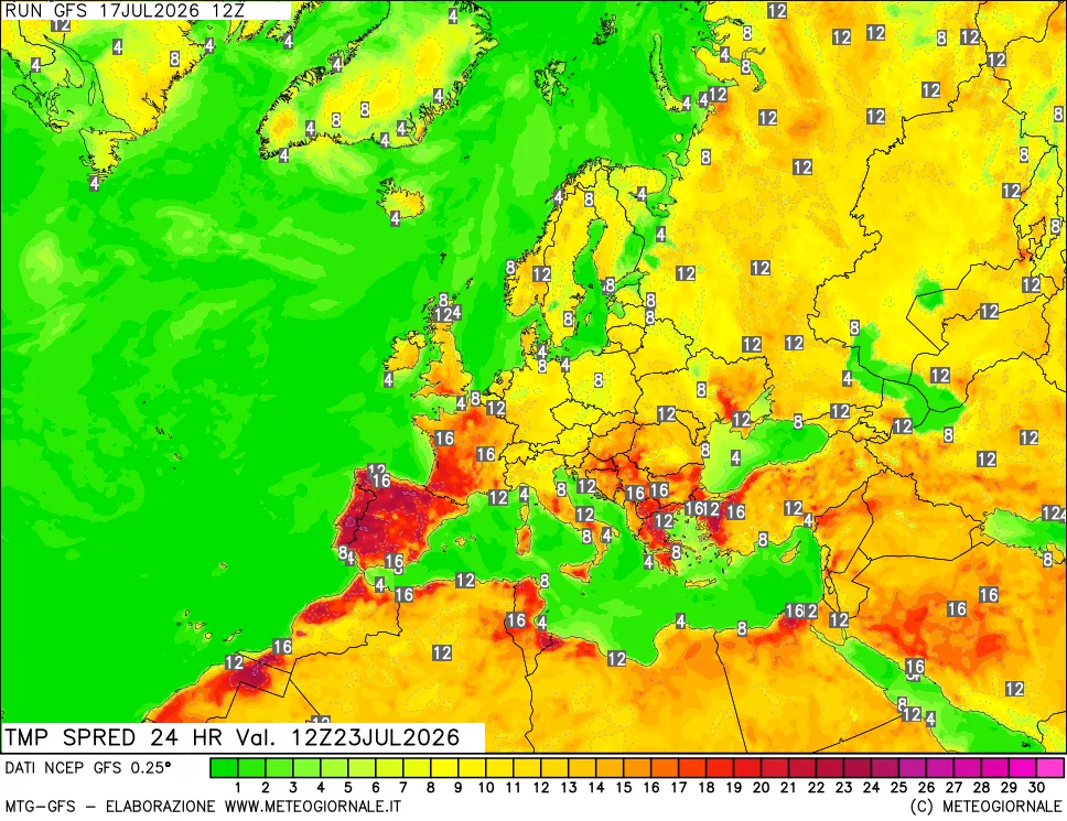 mappa Dif. TMax-TMin 24 ore