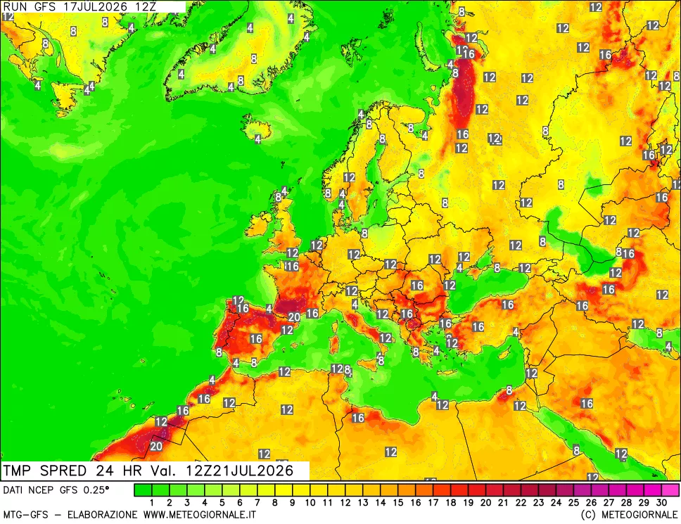 mappa Dif. TMax-TMin 24 ore