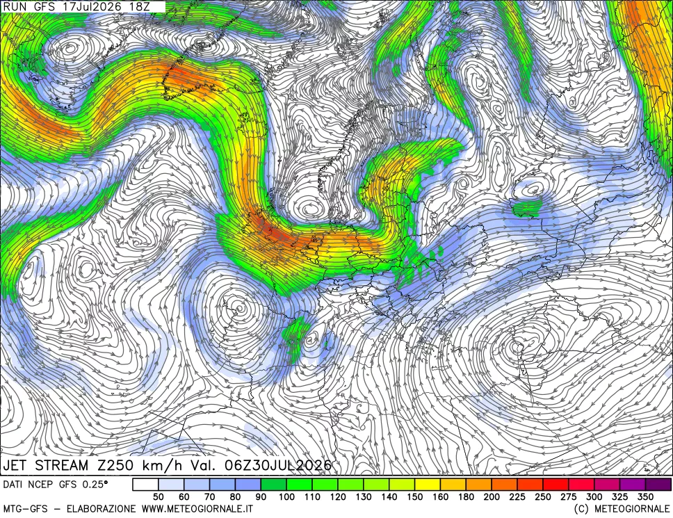 mappa 250 hPa Jet stream