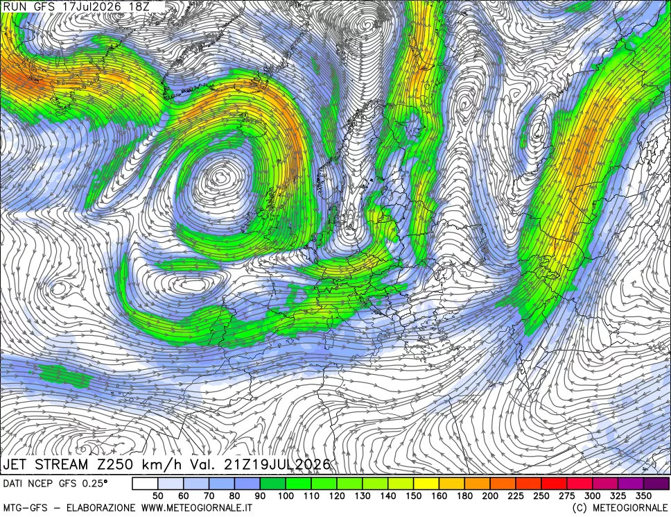 mappa 250 hPa Jet stream