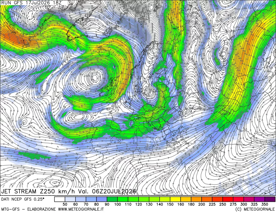 mappa 250 hPa Jet stream