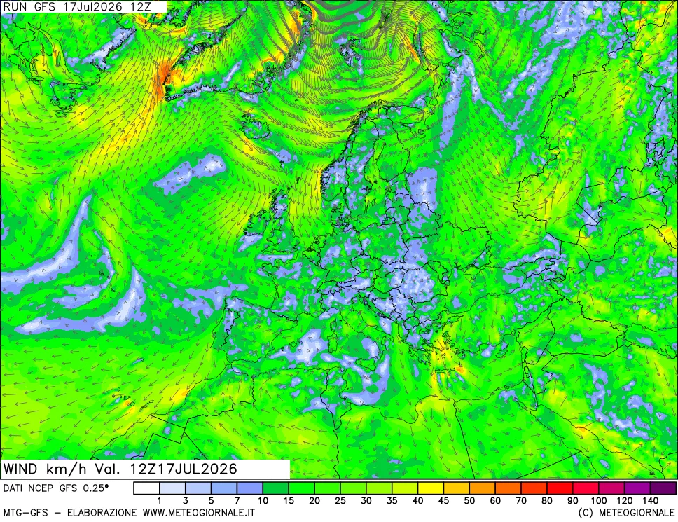 mappa 10 m Vento forza e direzione
